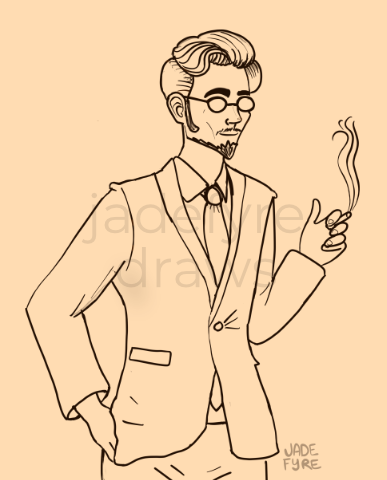 Illustration: A dapper-looking man wearing glasses and a suit holds a cigarette.