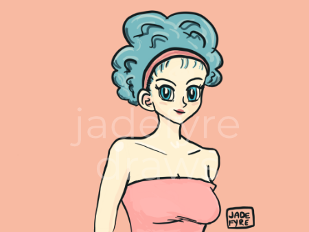 An image of Bulma from Dragon Ball Z wearing a pink tube top.
