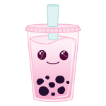 A vector illustration of a cup of bubble tea. It has cute eyes and is smiling