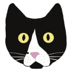 An illustration of the face of a black and white cat staring at the viewer