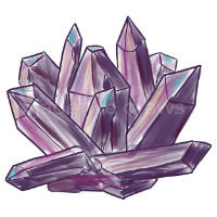 An illustration of a purple crystal cluster